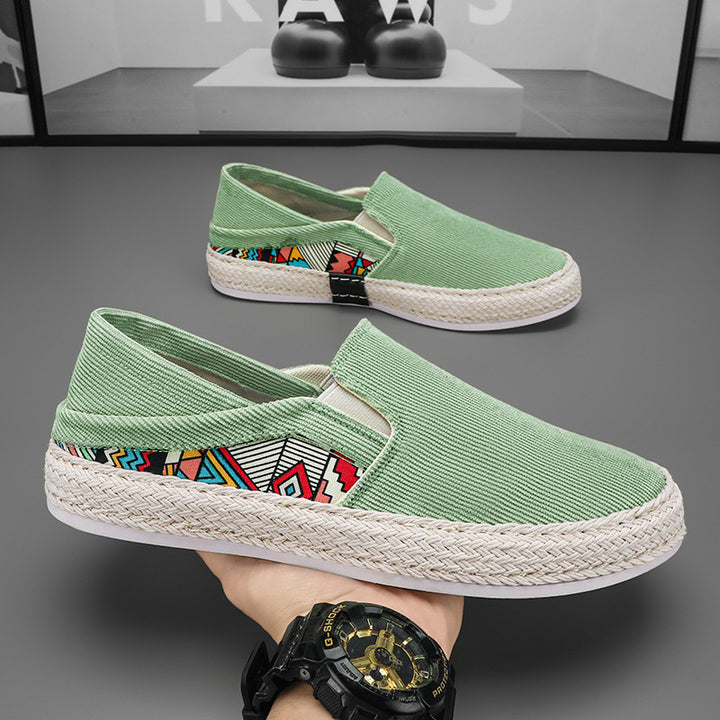 Damen Espadrille-Slipper aus Canvas mit geflochtener Jute-Sohle und farbigem Ethno-Detail Drune