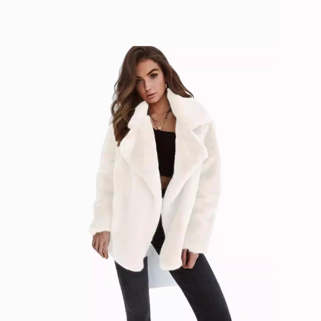 Damen Plüschige Oversized Jacke mit umschlagbarem Kragen und dezentem Schnitt Drune