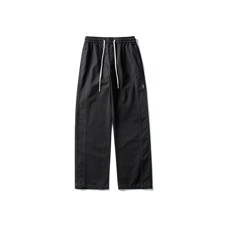 Herren Locker geschnittene Baumwoll-Canvas-Hose mit Tunnelzugbund, geradem Bein und Ziernaht-Details Drune
