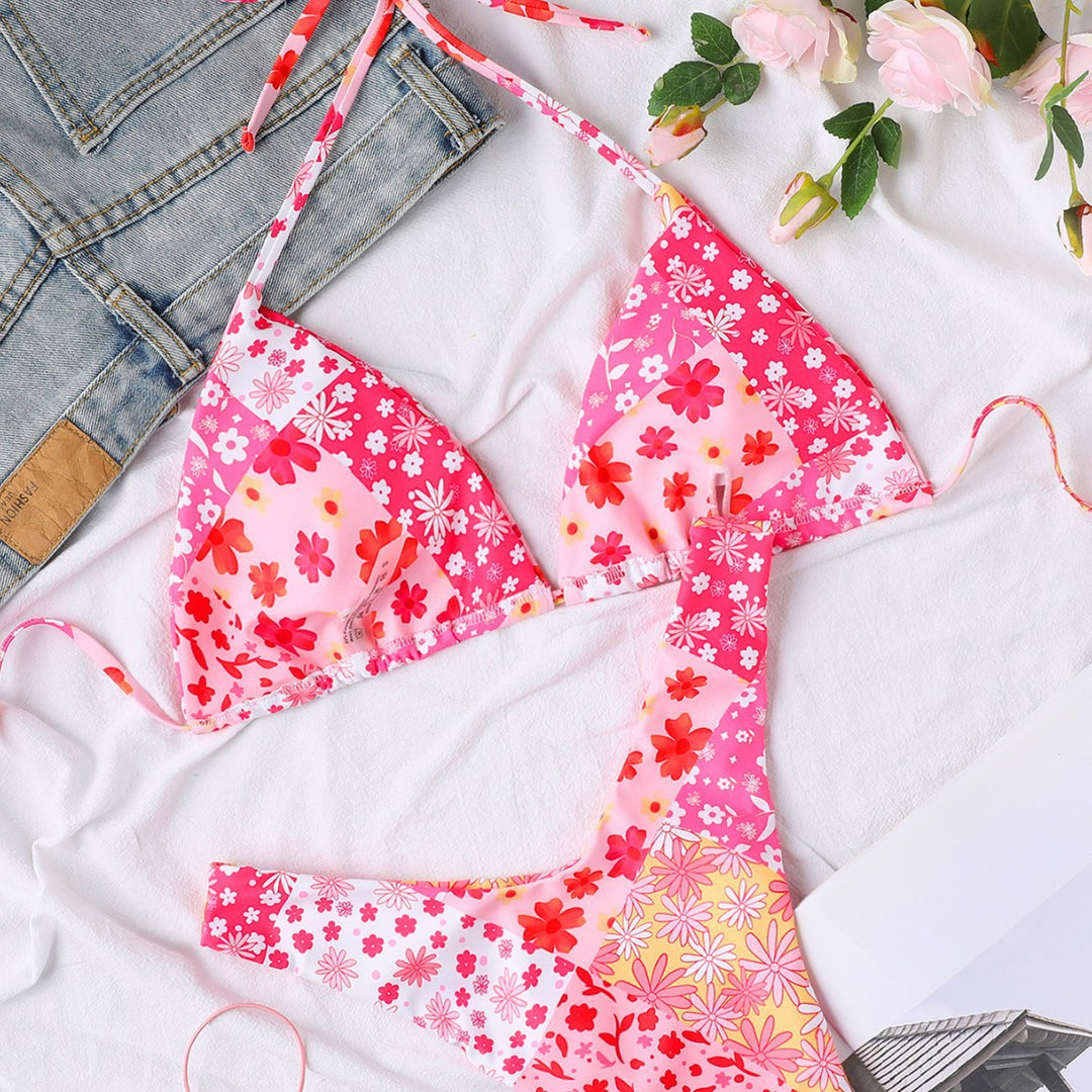 Damen Triangel-Bikini mit floralem Design und hohem Beinausschnitt Drune