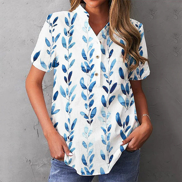 Damen elegante und florale Bluse mit Knopfdetail Drune