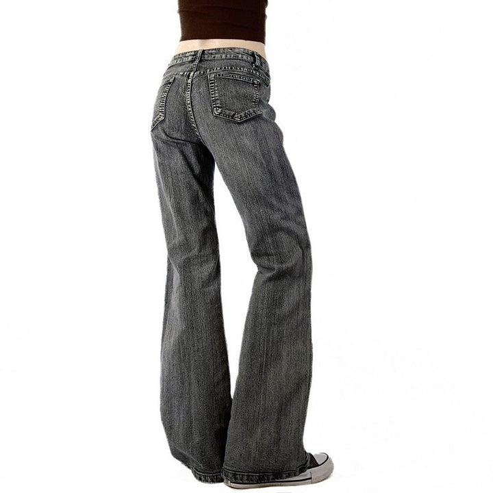 Damen Flared Jeans mit floralem Stickdesign Drune