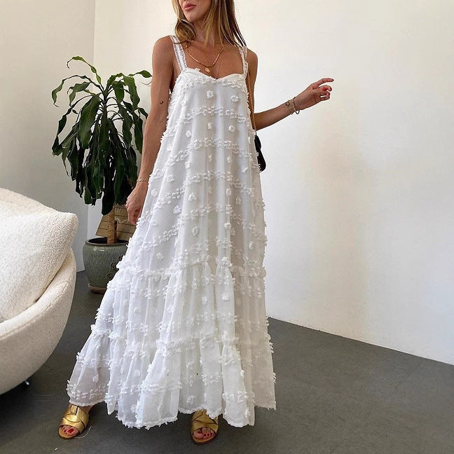 Damen Bodenlanges Sommerkleid mit Rüschendetails und floralem Motiv Drune