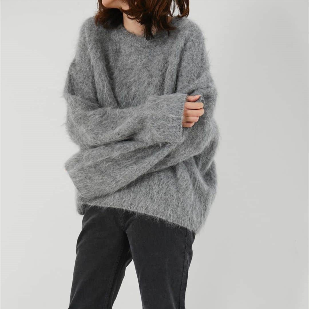 Damen Flauschiger Oversize-Pullover im Angora-Look mit kastiger Silhouette Drune