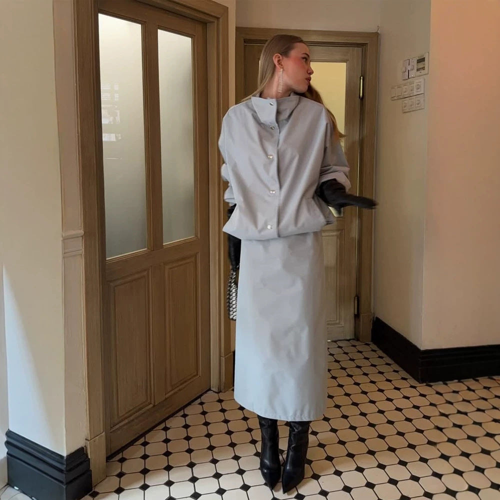 Damen Zweiteiliges Co-Ord-Set aus leichter Windjacke mit Tunnelzug und tailliertem Maxi-Rock Drune