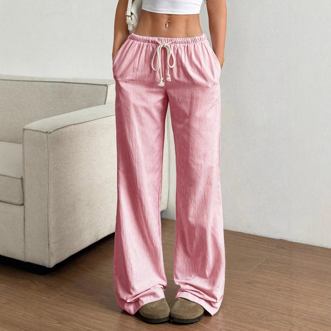 Damen Weite Leinenoptik-Hose mit Gummibund, Tunnelzug und Seitentaschen Drune