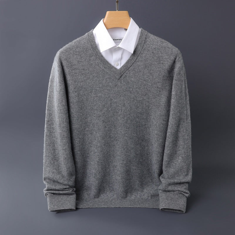 Herren Feiner V-Ausschnitt-Pullover aus Merino-Kaschmir-Mix mit gerippten Bündchen Drune