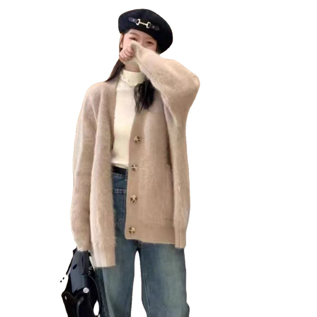 Damen weiche Strickjacke mit Knöpfen Drune