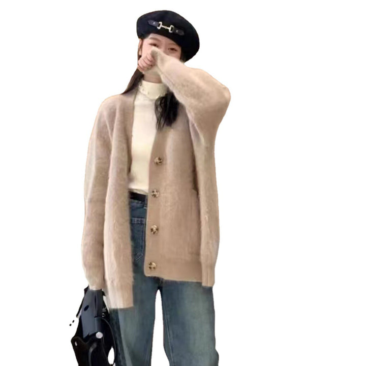 Damen weiche Strickjacke mit Knöpfen Drune