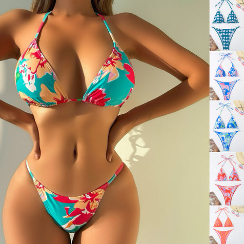 Damen Triangel-Bikini mit verspieltem floralem Design und verstellbaren Trägern Drune