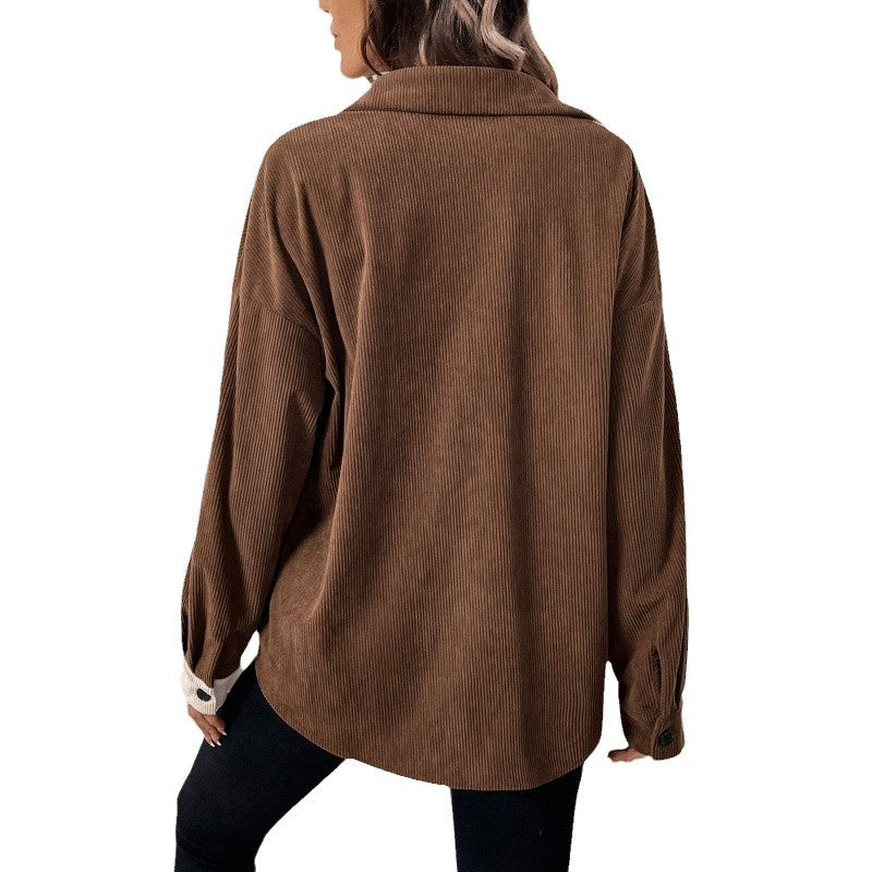 Damen Cordbluse mit modischem Farbblockdesign Drune