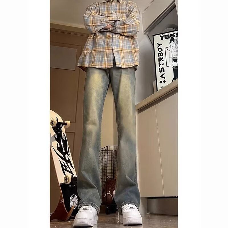 Herren lässige Bootcut-Jeans mit ausgefranstem Saum und bequemem Schnitt Drune