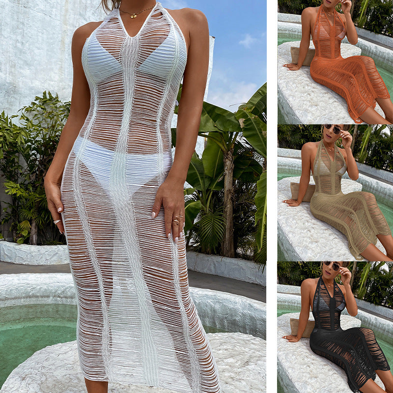 Damen Häkel-Strandkleid mit fransigen Elementen und hoher Taille Drune