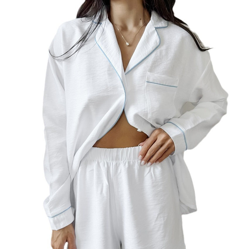 Damen Kurzarm Pyjama Set mit eleganter Paspelierung Drune