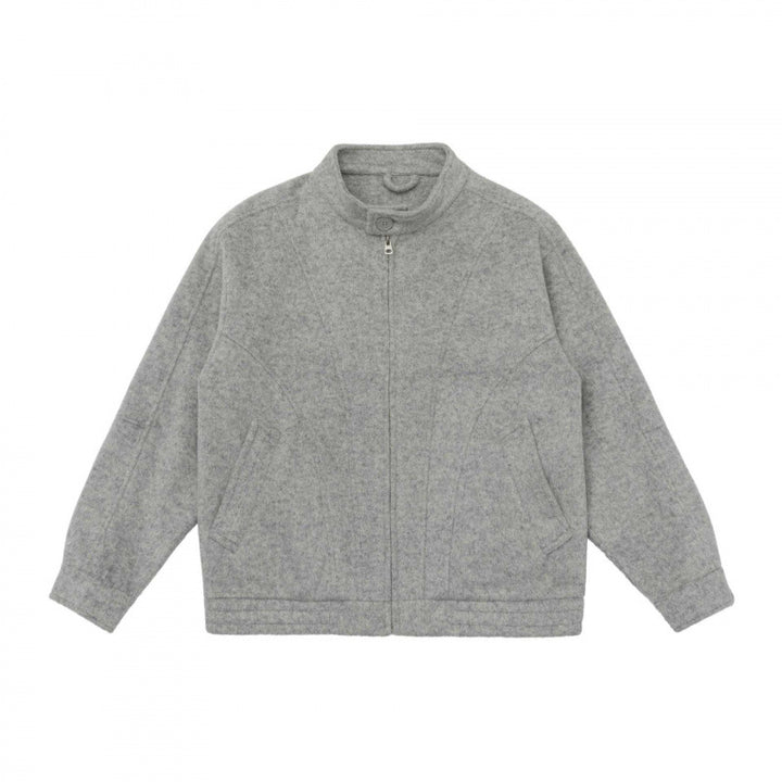 [Unisex] Boxy Wollmix-Zipjacke im Overshirt‑Stil mit kurzem Stehkragen Drune