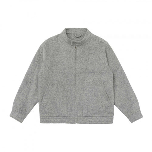 [Unisex] Boxy Wollmix-Zipjacke im Overshirt‑Stil mit kurzem Stehkragen Drune