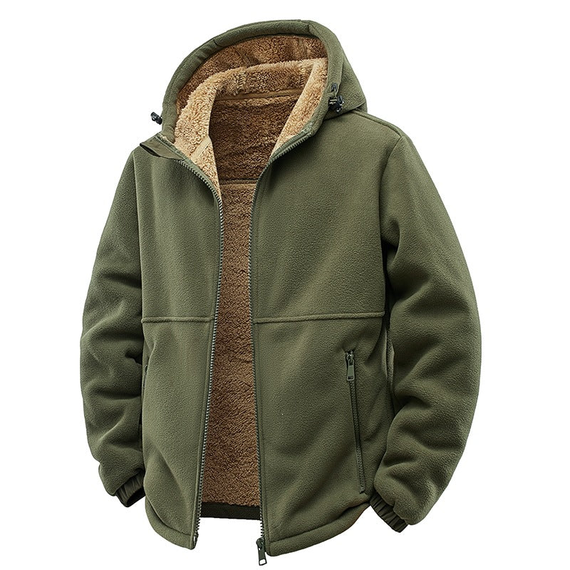 Herren Gefütterte Teddy-Fleece-Kapuzenjacke mit Zwei-Wege-Reißverschluss & Reißverschlusstaschen Drune