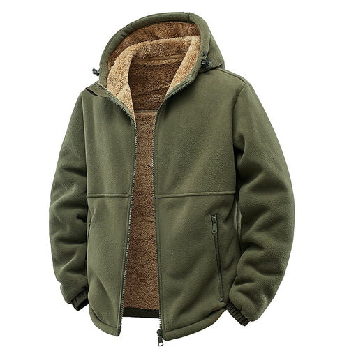 Herren Gefütterte Teddy-Fleece-Kapuzenjacke mit Zwei-Wege-Reißverschluss & Reißverschlusstaschen Drune