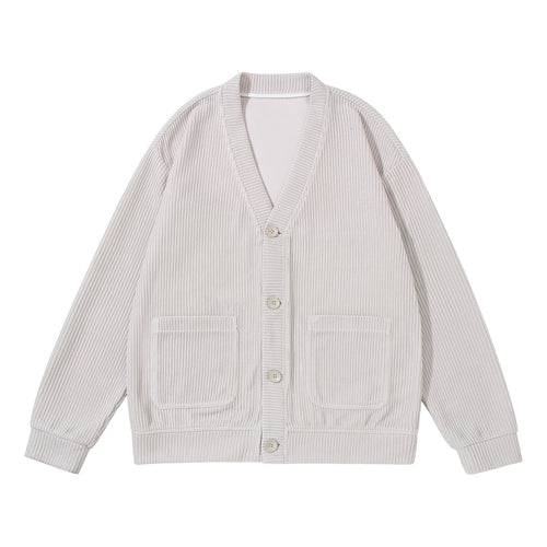 Unisex Strukturiertes Knopf-Cardigan mit V-Ausschnitt und aufgesetzten Taschen Drune