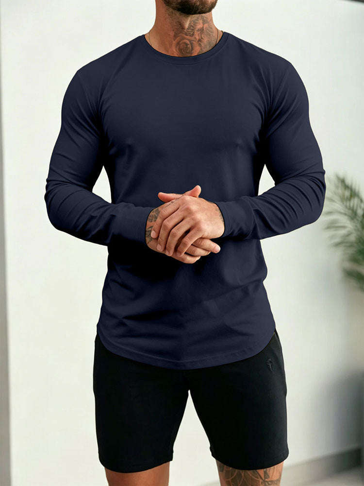 Herren Enganliegendes Langarm-Shirt aus Baumwollstretch mit Rundhals Drune