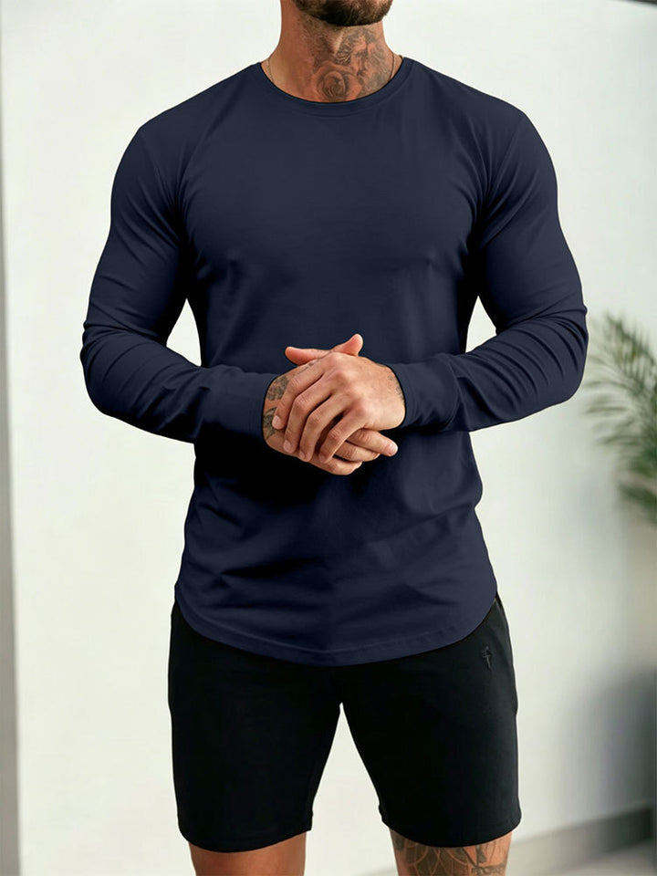Herren Enganliegendes Langarm-Shirt aus Baumwollstretch mit Rundhals Drune