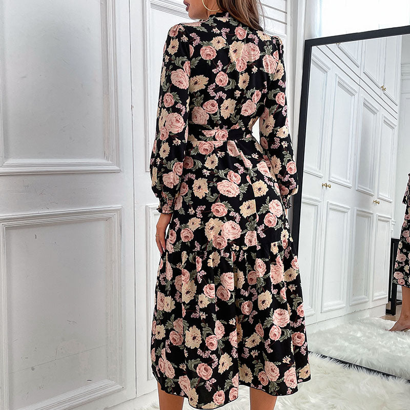Damen Blumenkleid mit Rüschen und langen Ärmeln Drune