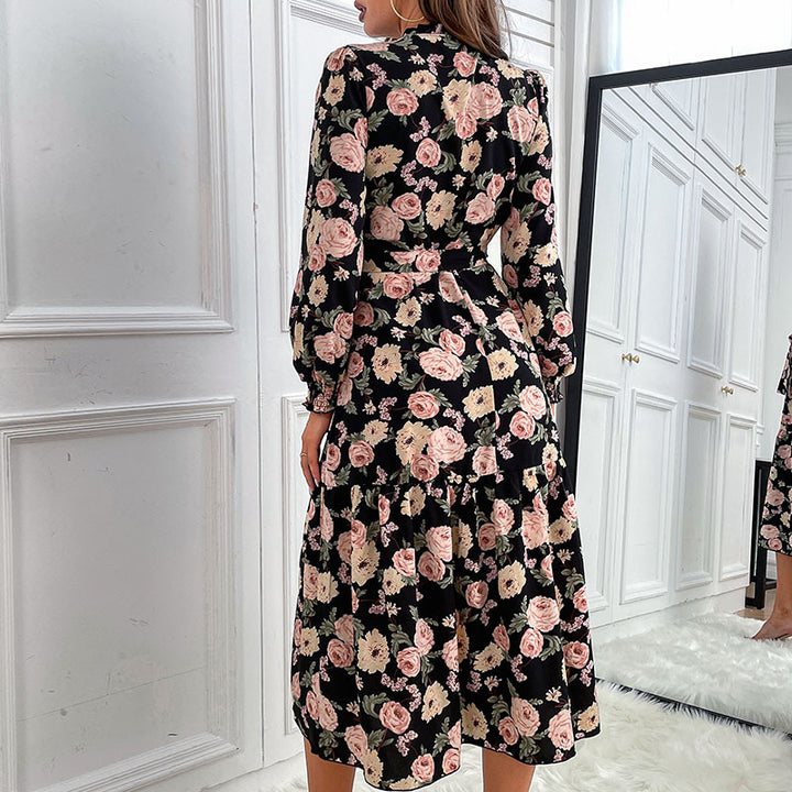 Damen Blumenkleid mit Rüschen und langen Ärmeln Drune