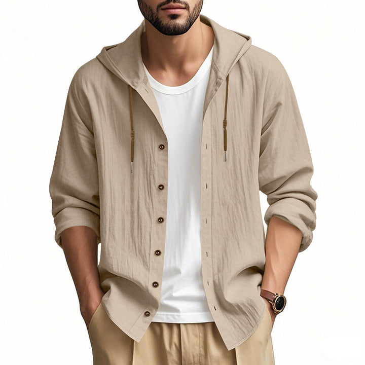 Herren nan leichtes Kapuzenhemdjacke aus Leinenoptik mit durchgehender Knopfleiste Drune