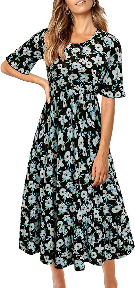 Damen Midikleid mit floralem Design und Volantabschluss Drune