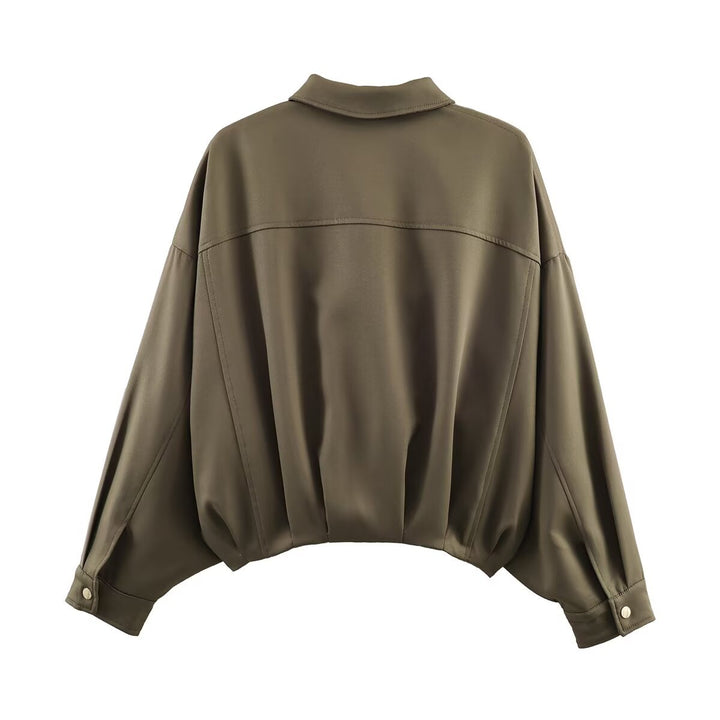 Damen Oversize Kurzjacke mit aufgesetzten Pattentaschen, Tropfenärmeln und elastischem Saum Drune