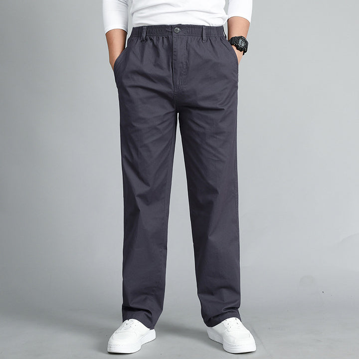 Herren Locker geschnittene Baumwoll‑Chinohose mit elastischem Bund und Seitentaschen Drune