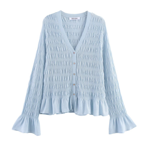 Damen Strickjacke mit voluminösen Ärmeln und elegantem Rüschensaum Drune