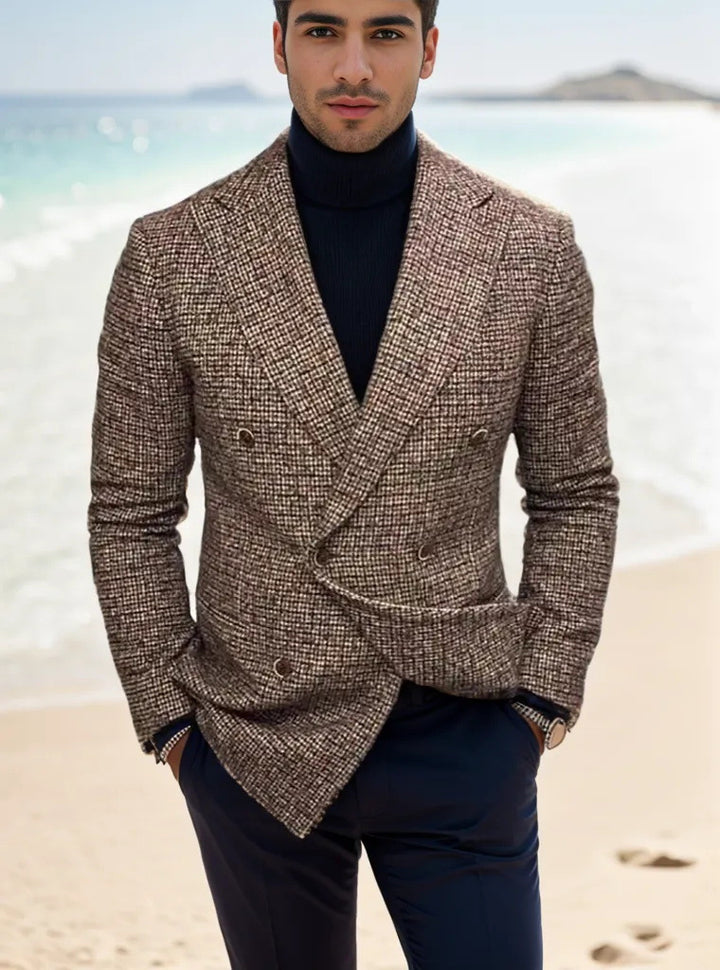 Herren nan zweireihiger strukturierter Wollmix-Blazer mit Peak-Revers und tailliertem Schnitt Drune