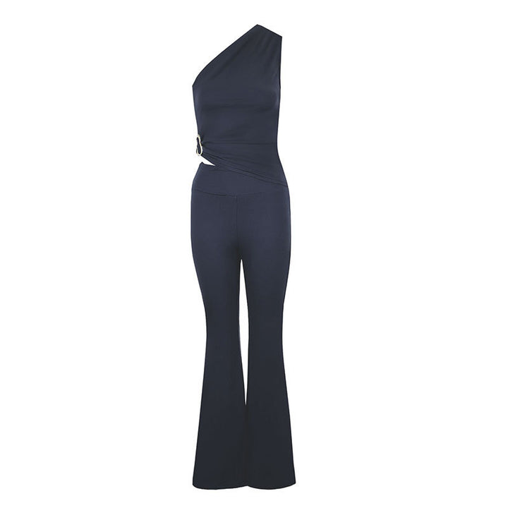 Damen Eleganter Jumpsuit mit asymmetrischem Design und dekorativer Taillierung Drune