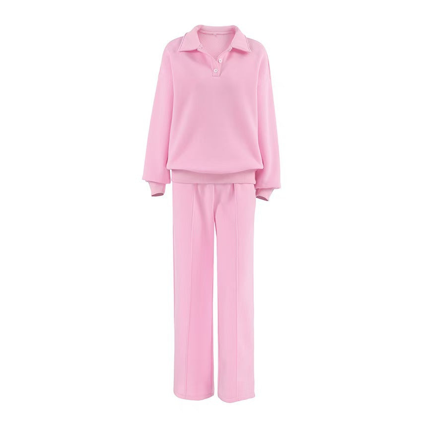 Damen lässiges Sweat-outfit mit lockerer Passform und Polokragen Drune