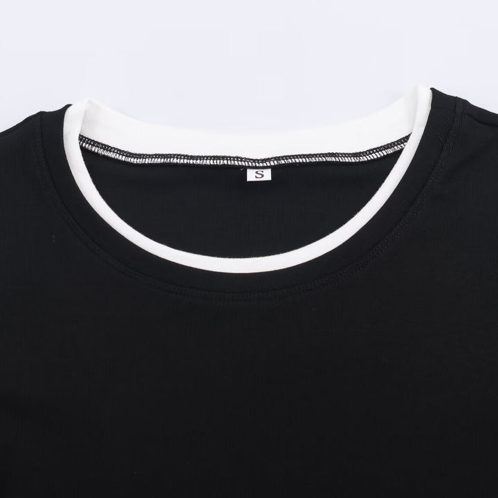 Damen Lässiges Langarm-Layering-Shirt mit doppellagigem Saum und eingesetzten Manschetten Drune