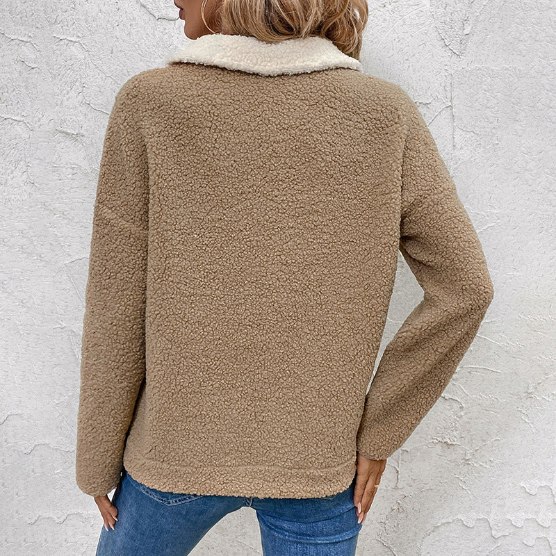 Damen Fleece Pullover mit Stehkragen und Brusttasche Drune
