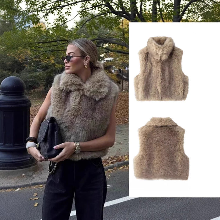 Damen Ärmellose Teddy‑Plüschweste mit hohem Stehkragen und dichtem Hochflor Drune