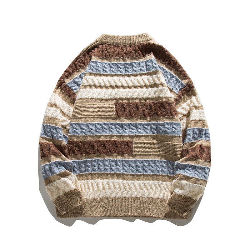 Unisex Oversize Grobstrickpullover mit strukturierter Blockstreifen-Optik und Rundhalsausschnitt Drune