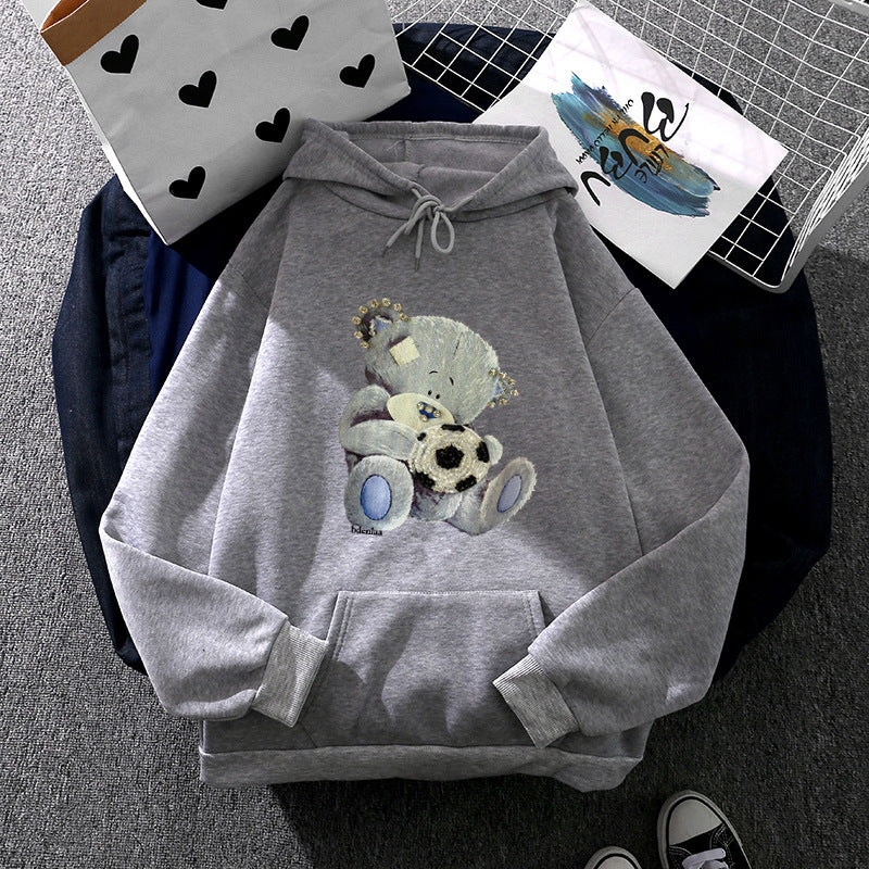 Damen nan kuscheliger Kapuzenpullover mit Teddy-Applikation, weichem Fleece-Futter und Kängurutasche Drune