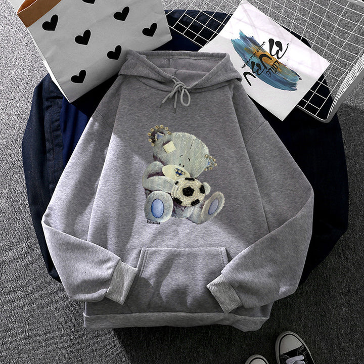 Damen nan kuscheliger Kapuzenpullover mit Teddy-Applikation, weichem Fleece-Futter und Kängurutasche Drune
