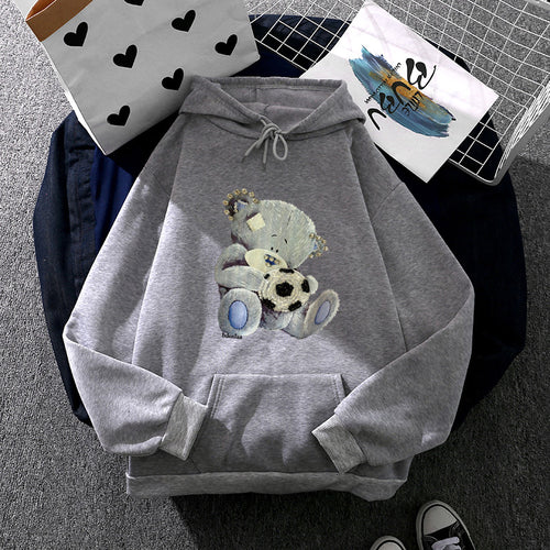 Damen nan kuscheliger Kapuzenpullover mit Teddy-Applikation, weichem Fleece-Futter und Kängurutasche Drune