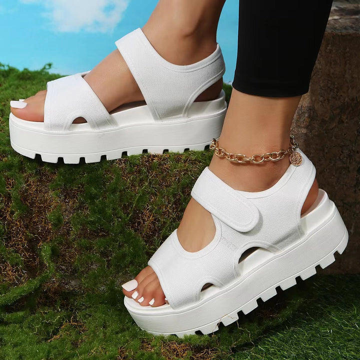 Damen Plattform-Sandalen mit verstellbarem Klettverschluss und atmungsaktiver Obermaterialstruktur Drune