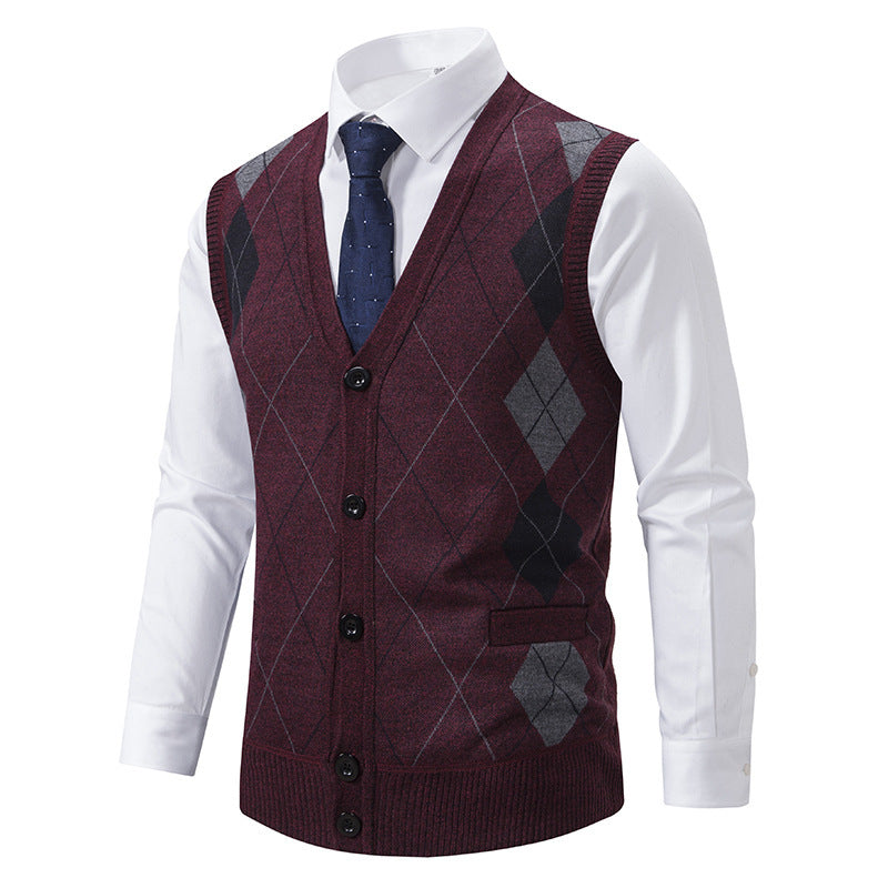 Herren elegante Strickjacke mit Rautenmuster und praktischen Taschen Drune