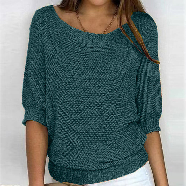 Damen nan legerer kastiger Feinstrickpullover mit weitem Ausschnitt Drune