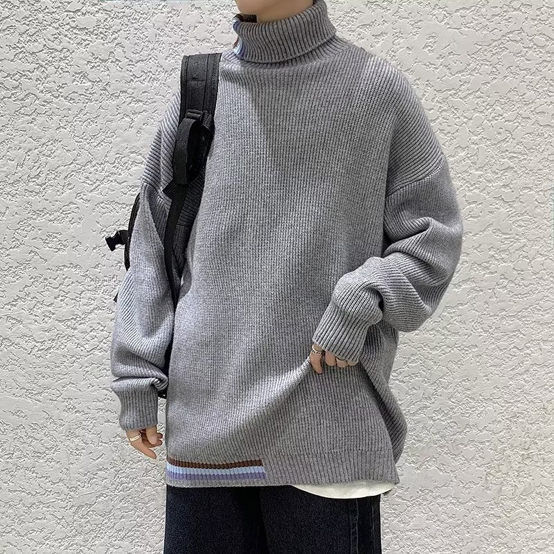 Herren Strickpullover mit hohem Kragen und modernen Rippendetails Drune