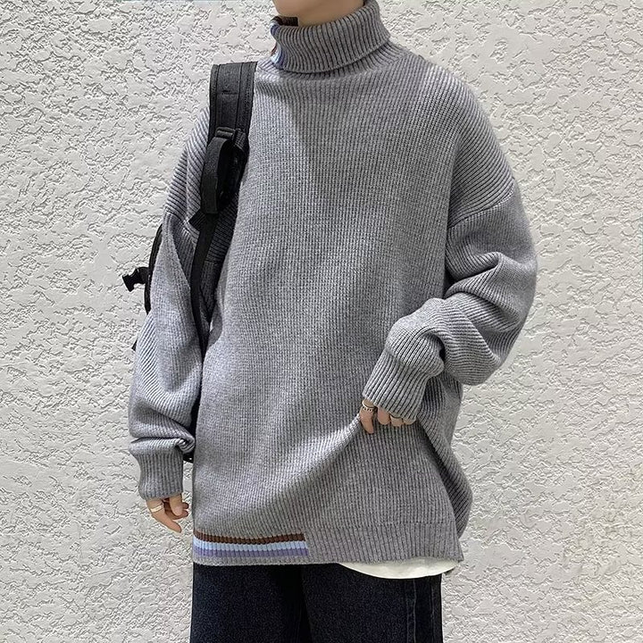 Herren Strickpullover mit hohem Kragen und modernen Rippendetails Drune