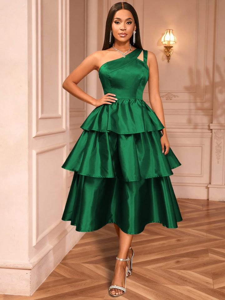Damen Maxikleid mit asymmetrischem Träger und voluminösen Rüschen Drune