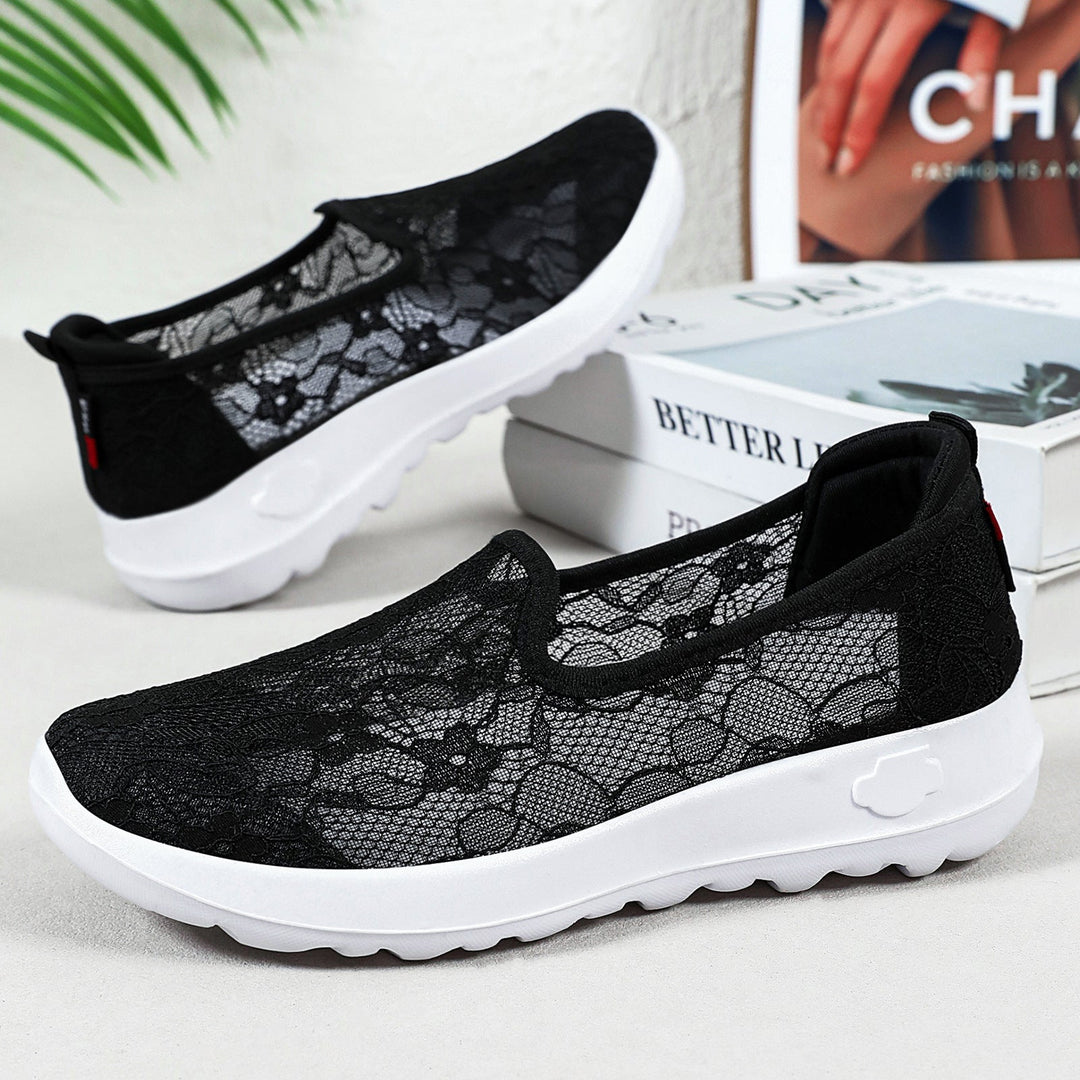 Damen Elegante und bequeme Slip-On Sneakers mit Spitzenoberfläche Drune