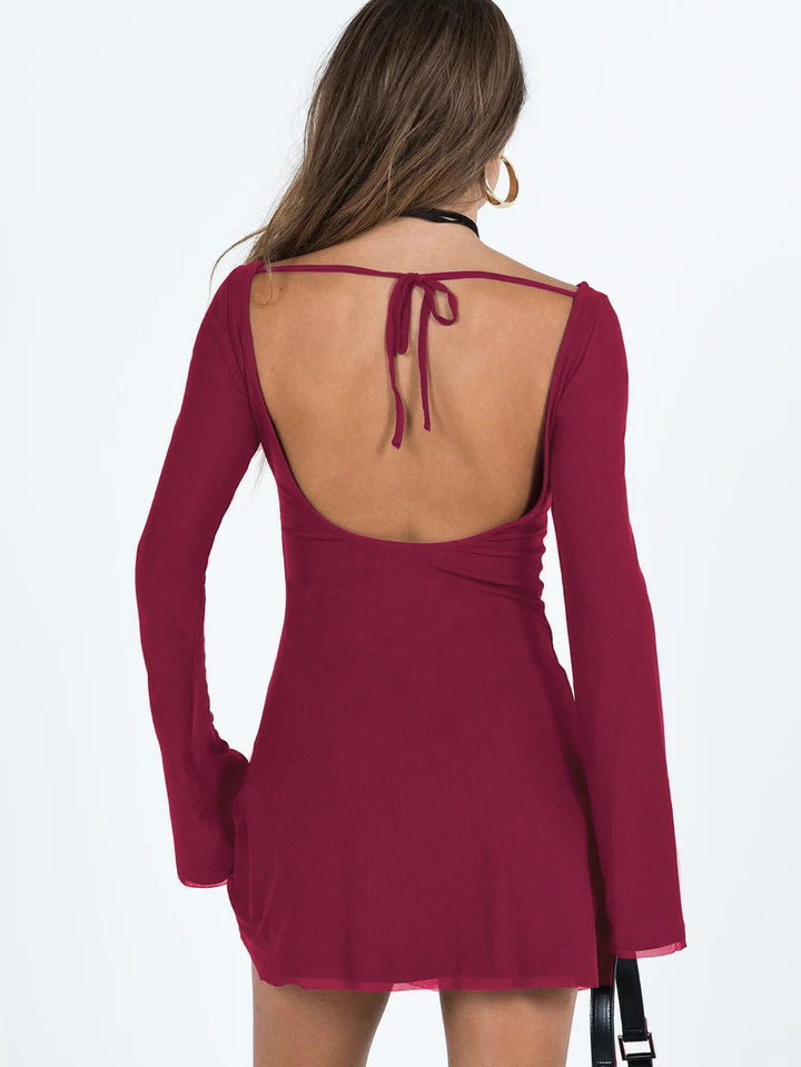 Damen figurbetontes Minikleid mit langem Ärmel und elegantem Rundhals Drune